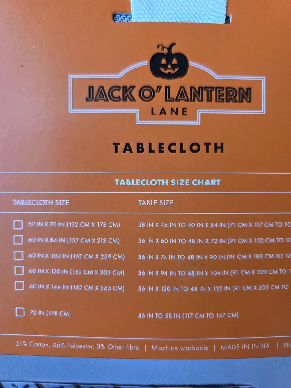 Jack O'Lantern Cotton Tablecloth Black Orange Halloween Plaid Cat Bat Spider Web